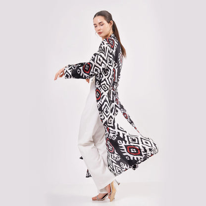 Saf İpek Uzun Kimono Kaftan | İkat Desen 13 | Nomads Felt