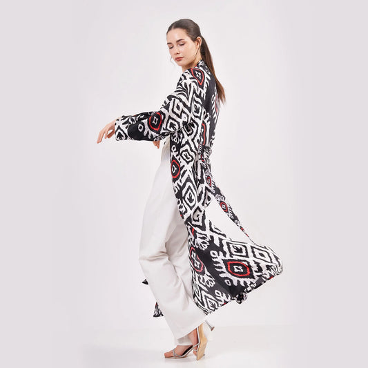 Saf İpek Uzun Kimono Kaftan | İkat Desen 13 | Nomads Felt