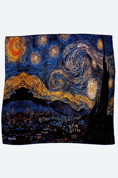%100 İpek Bandana Fular | Van Gogh Yıldızlı Gece | Nomads Felt