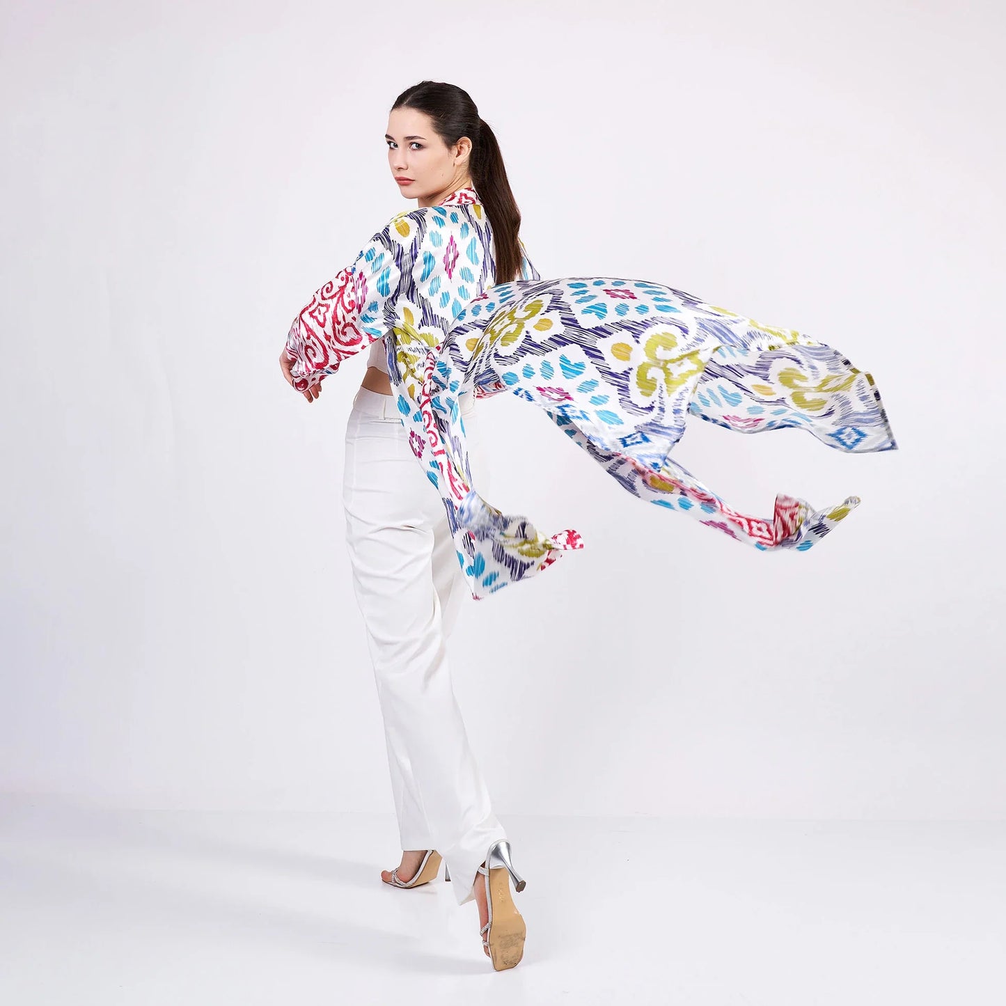 İpek Uzun Kimono Kaftan | Ikat Desen | Nomads Felt