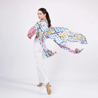 İpek Uzun Kimono Kaftan | Ikat Desen | Nomads Felt