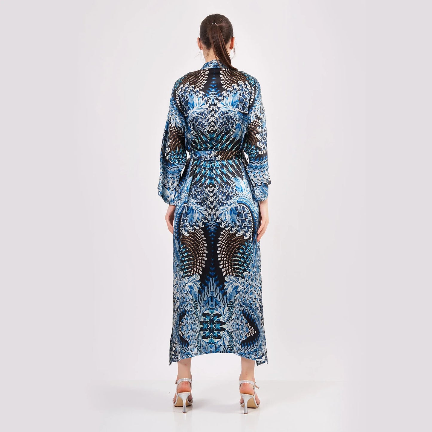 %100 İpek Uzun Kimono Kaftan | Ikat Desen 11 | Nomads Felt