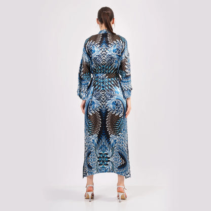 %100 İpek Uzun Kimono Kaftan | Ikat Desen 11 | Nomads Felt