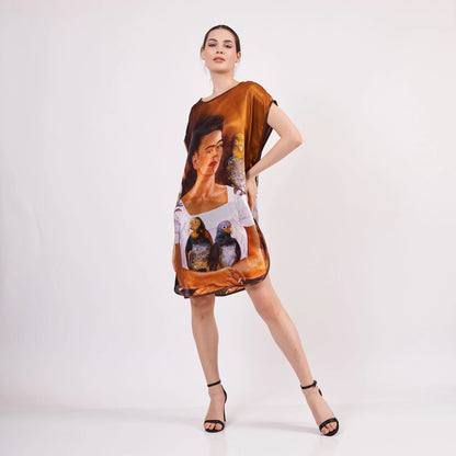Saf İpek Kısa Elbise | Frida Kahlo 2 | Nomads Felt