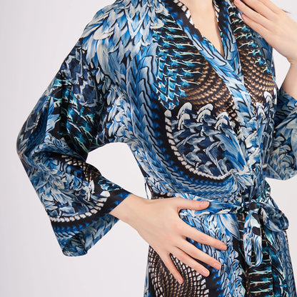 %100 İpek Uzun Kimono Kaftan | Ikat Desen 11 | Nomads Felt