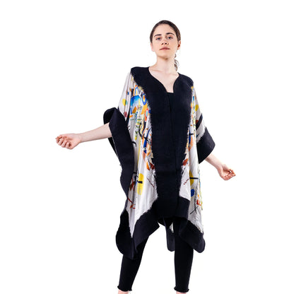 İpek-Keçe Panço | Siyah Kandinsky Blue Segment | Nomads Felt