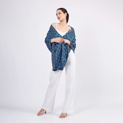 Saf İpek Fular | Mavi | Unisex | Selçuklu Vektörel Yıldız Desen | Nomads Felt