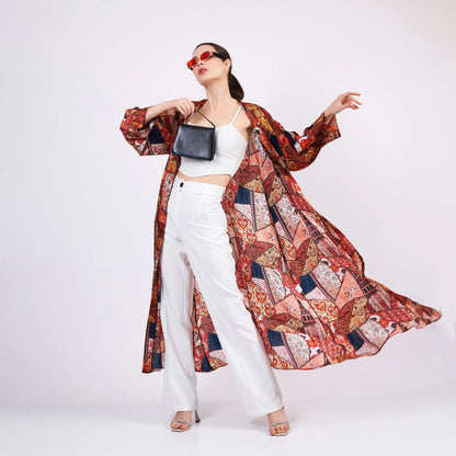 İpek Uzun Kimono Kaftan | Etnik Desen 2 | Nomads Felt