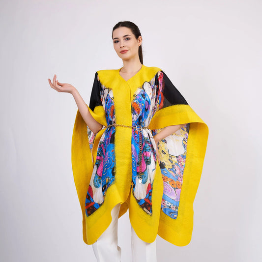 İpek Keçe Panço | Sarı | Gustav Klimt The Virgins | Nomads Felt