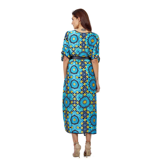 Turkuaz Elhamra 2 Desenli İpek Elbise