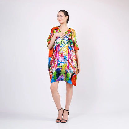 %100 İpek Kısa Kimono Pareo | Kandinsky Watercolor | Nomads Felt