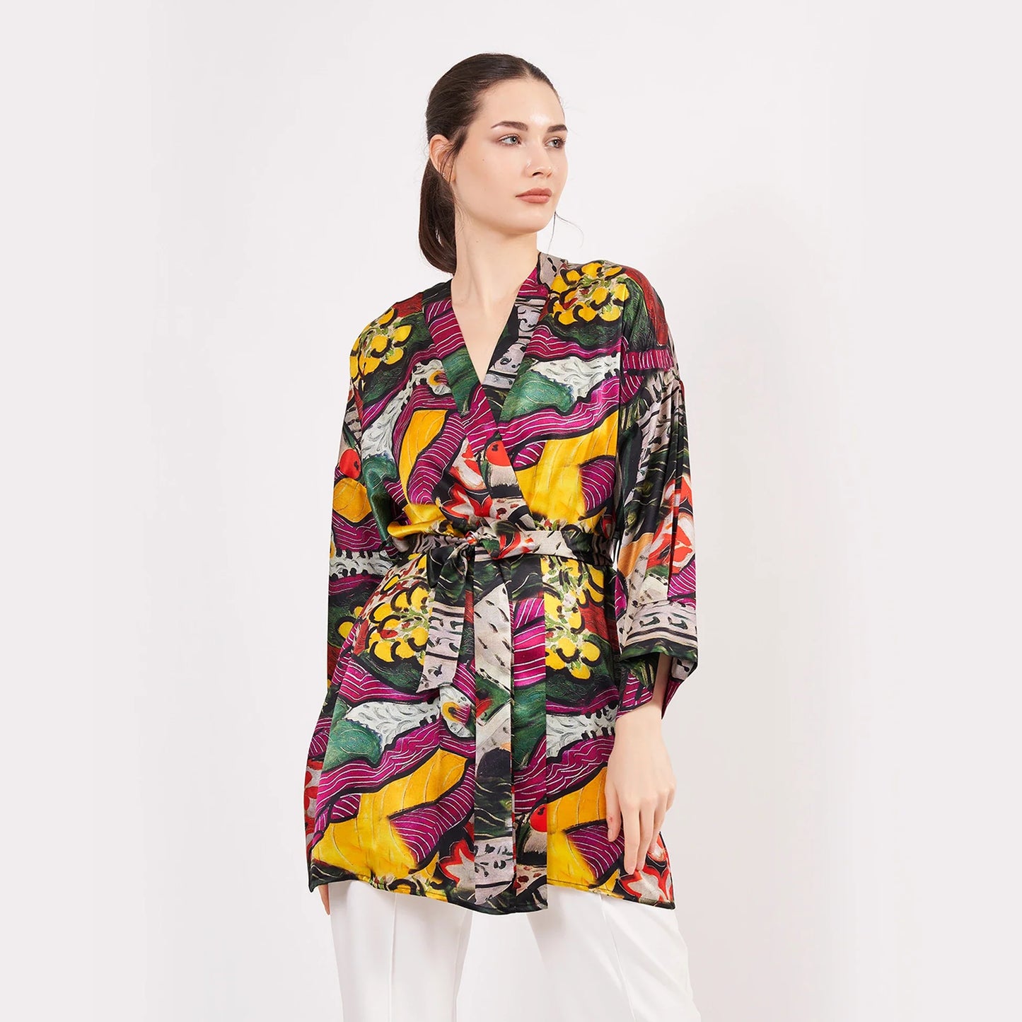 Saf İpek Kısa Kimono Kaftan | Henri Matisse Purple and Dress | Nomads Felt