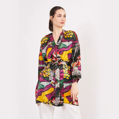 Saf İpek Kısa Kimono Kaftan | Henri Matisse Purple and Dress | Nomads Felt