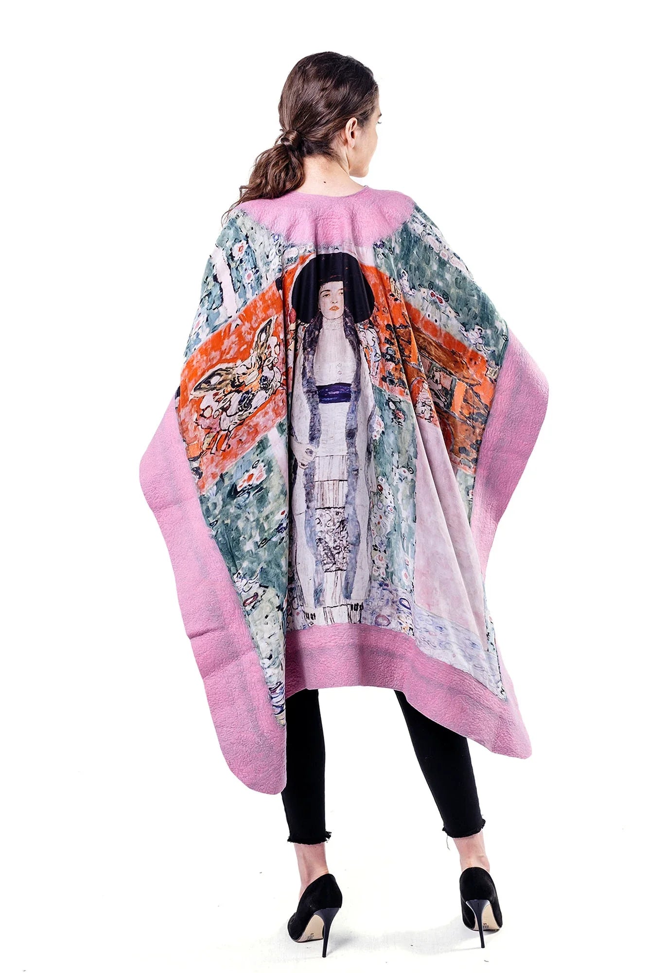 İpek Keçe Panço | Adele Bloch Bauer (1) Pembe-Yeşil | Nomads Felt