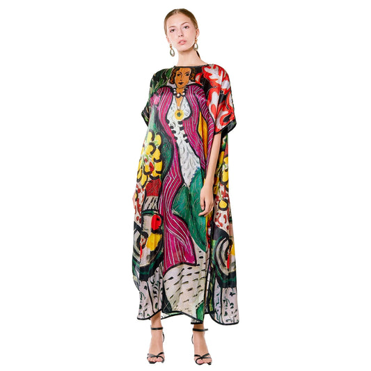 Henri Matisse Purple and Dress Desenli İpek Elbise