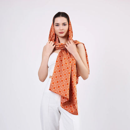 Saf İpek Fular | Kiremit | Unisex | Selçuklu Vektörel Yıldız Desen | Nomads Felt