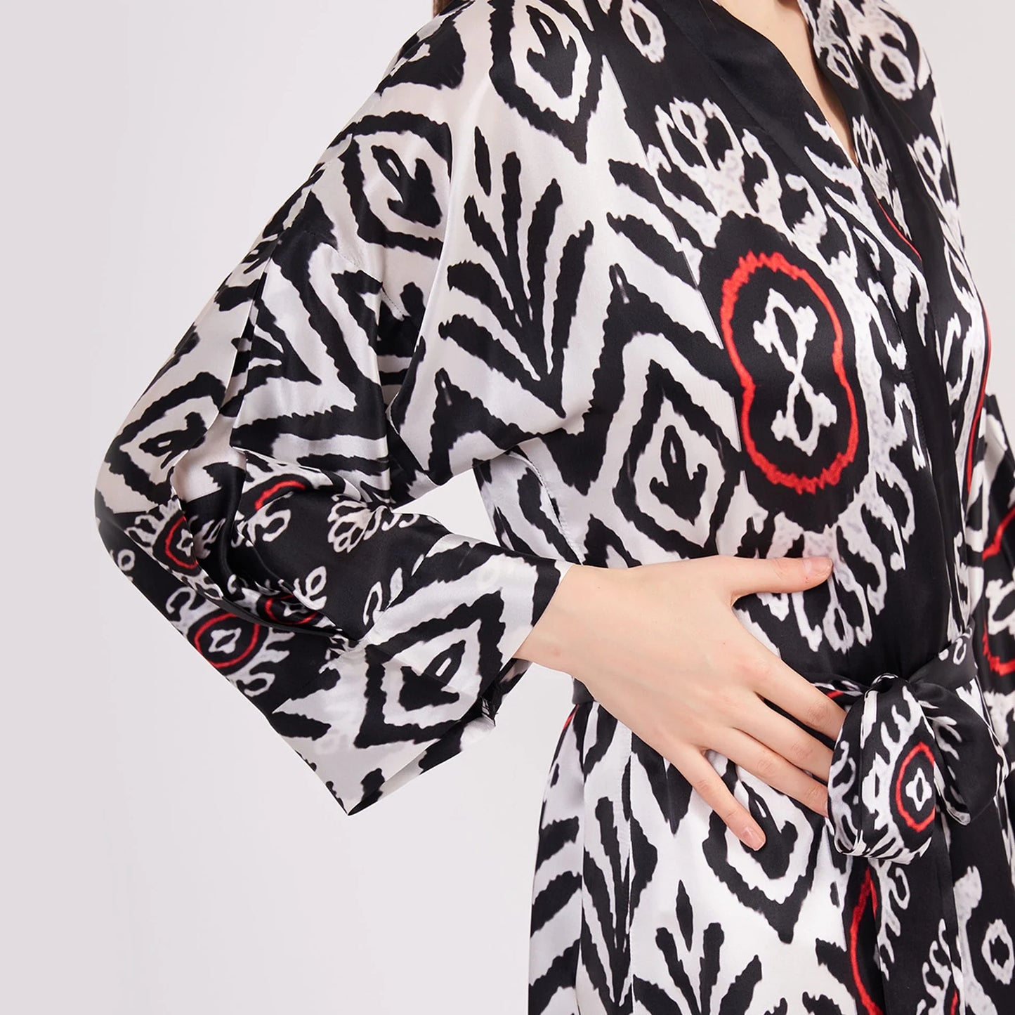 Saf İpek Uzun Kimono Kaftan | İkat Desen 13 | Nomads Felt
