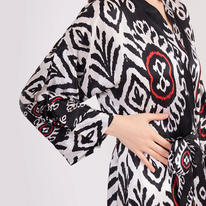Saf İpek Uzun Kimono Kaftan | İkat Desen 13 | Nomads Felt
