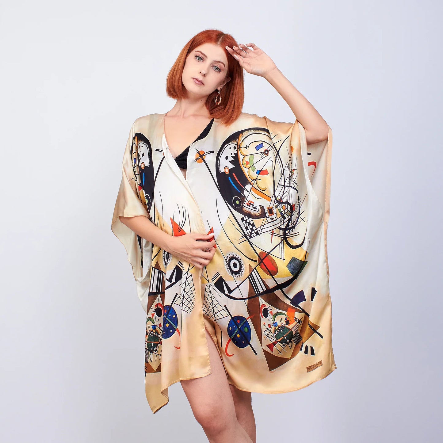 %100 İpek Kısa Kimono Pareo  | Kandinsky Transverse Line | Nomads Felt