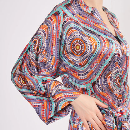 %100 İpek Uzun Kimono Kaftan | Mandala 2 | Nomads Felt