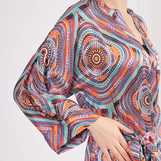 %100 İpek Uzun Kimono Kaftan | Mandala 2 | Nomads Felt