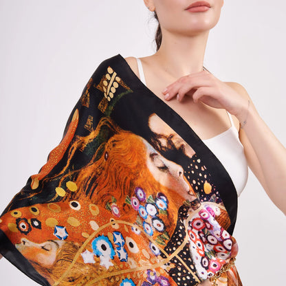 Saf İpek Fular | 55x180 cm | Gustav Klimt Water Serpents | Nomads Felt