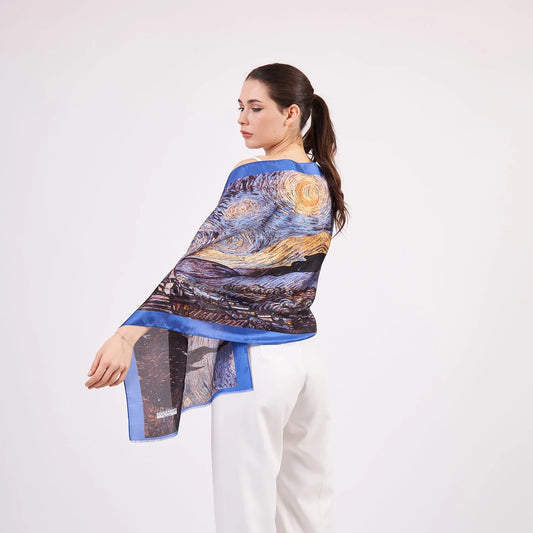 %100 İpek Fular | 55x180 cm | Van Gogh Starry Night | Nomads Felt