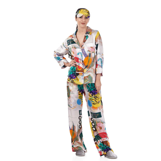 %100 İpek Gömlek-Pantolon-Pijama Takımı | Kandinsky Dominant Curve | Nomads Felt