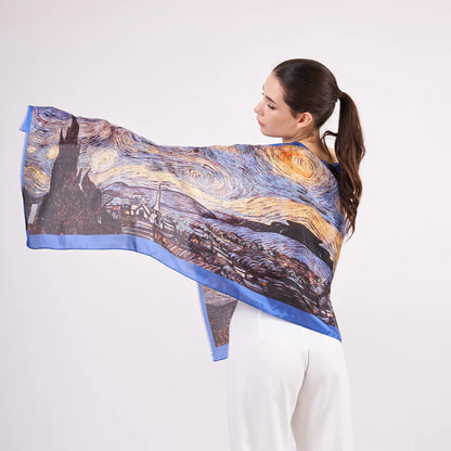 Vual İpek Fular | 55x180 cm | Van Gogh  Yıldızlı Gece | Nomads Felt