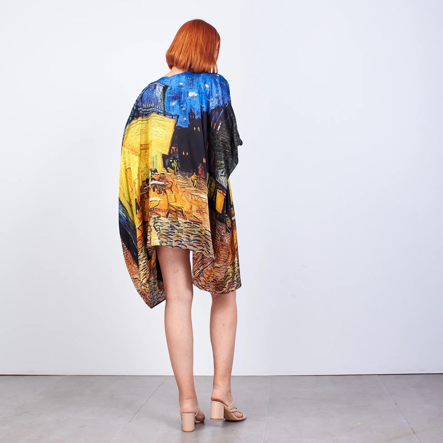 %100 İpek Kısa Kimono Pareo | Van Gogh Cafe Terrace | Nomads Felt