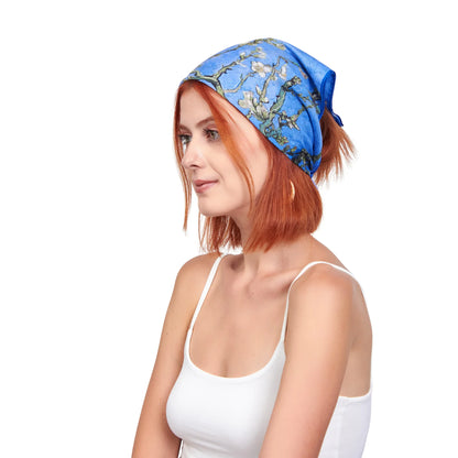 %100 İpek Mavi Fular Bandana | Van Gogh Badem Ağacı | Nomads Felt
