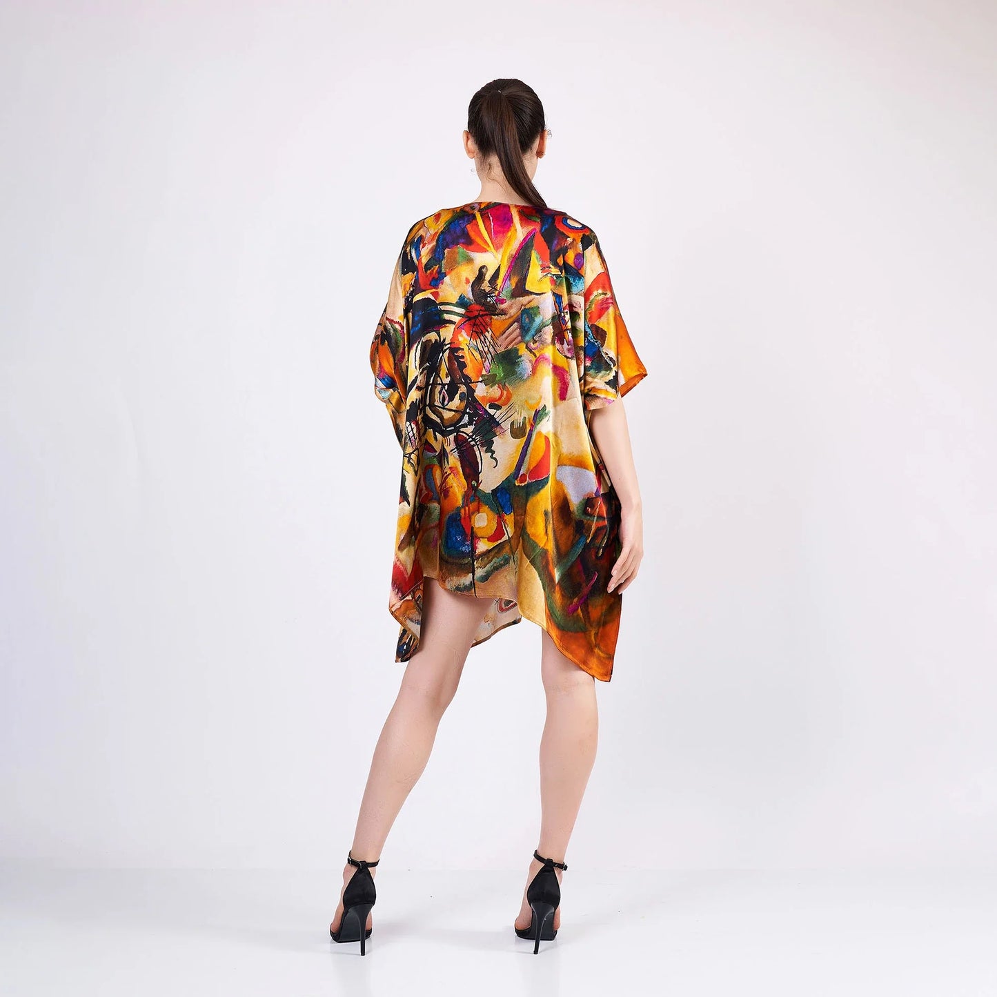 %100 İpek Kısa Kimono Pareo | Kandinsky Composition VII | Nomads Felt