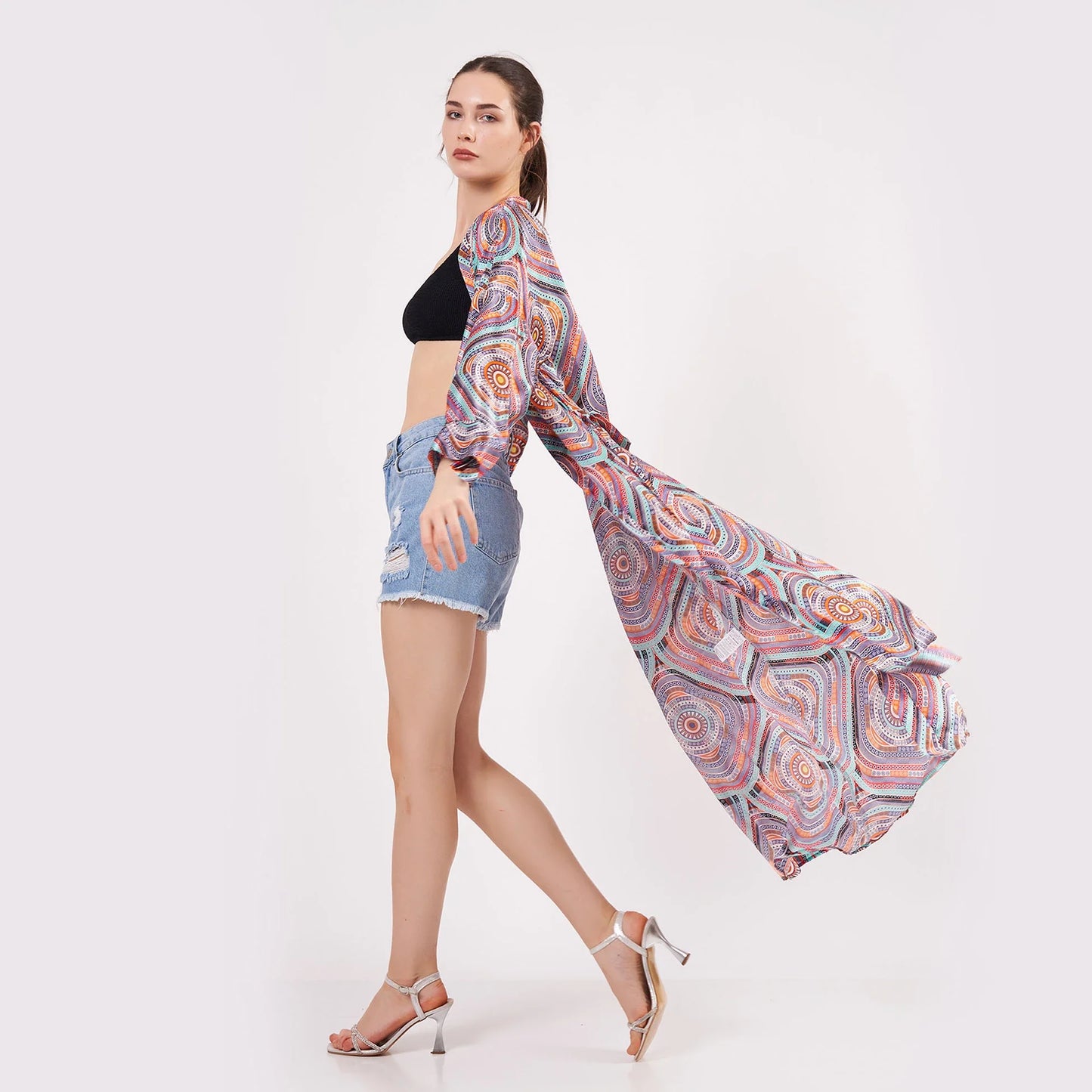 %100 İpek Uzun Kimono Kaftan | Mandala 2 | Nomads Felt