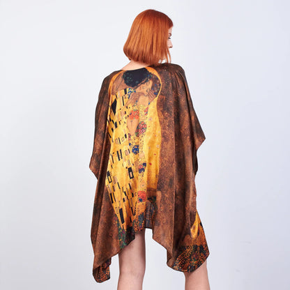 %100 İpek Kısa Kimono Pareo | Gustav Klimt The Kiss | Nomads Felt
