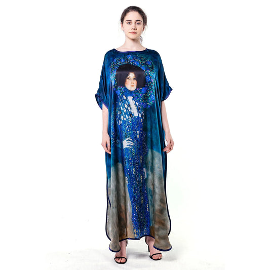 Gustav Klimt Emilie Floge Desenli İpek Elbise