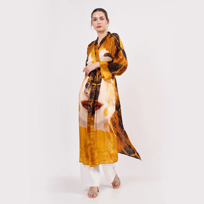 Saf İpek Uzun Kimono Kaftan | Freya's Tears - Altın Gözyaşları | Nomads Felt