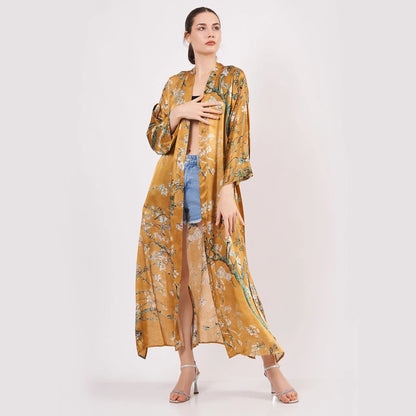 %100 İpek Kimono Kaftan | Gold | Van Gogh Badem Ağacı | Nomads Felt