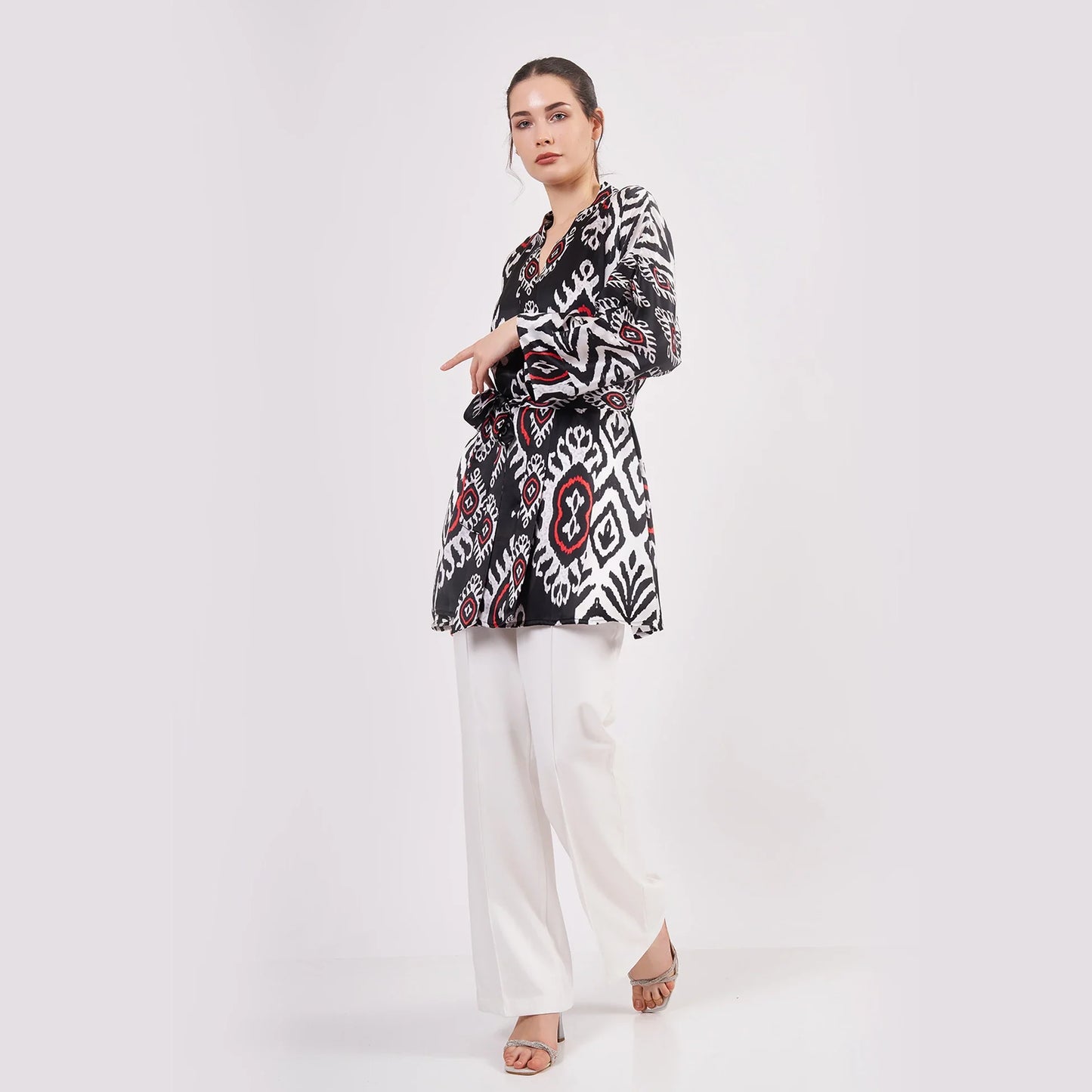 Saf İpek Kısa Kimono Kaftan | Ikat Desen 5 | Nomads Felt