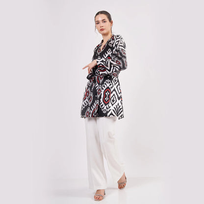 Saf İpek Kısa Kimono Kaftan | Ikat Desen 5 | Nomads Felt