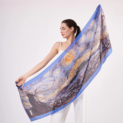 Vual İpek Fular | 55x180 cm | Van Gogh  Yıldızlı Gece | Nomads Felt