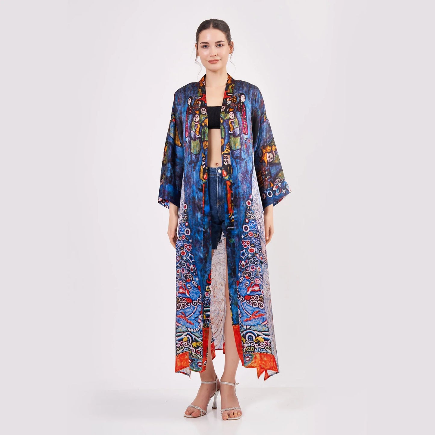 %100 İpek Uzun Kimono Kaftan | Gustav Klimt Barones Elizabeth | Nomads Felt