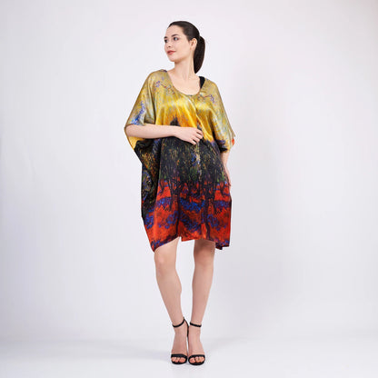 %100 İpek Kısa Kimono Pareo | Van Gogh Zeytin Ağaçları | Nomads Felt