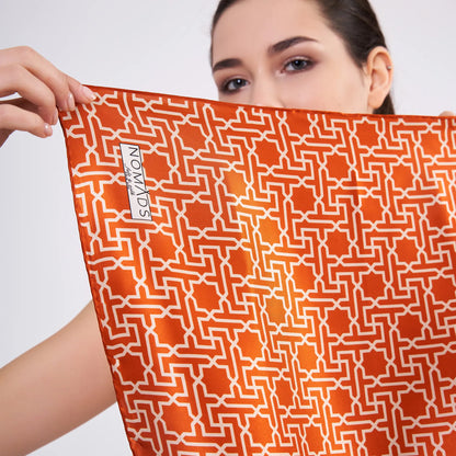 Saf İpek Fular | Kiremit | Unisex | Selçuklu Vektörel Yıldız Desen | Nomads Felt
