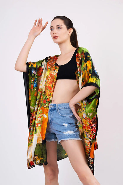 %100 İpek Kısa Kimono Pareo | Gustav Klimt The Dancer | Nomads Felt