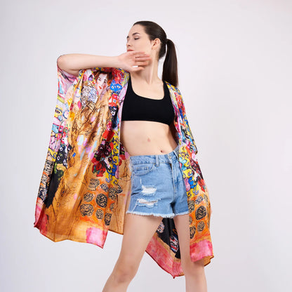 %100 İpek Kısa Kimono Pareo | Gustav Klimt Maria Munk | Nomads Felt