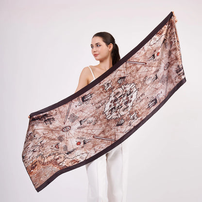 Saf İpek Fular | 55x180 cm | Piri Reis Haritası | Nomads Felt