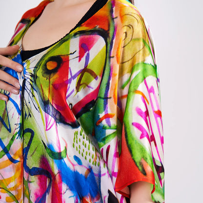 %100 İpek Kısa Kimono Pareo | Kandinsky Watercolor | Nomads Felt