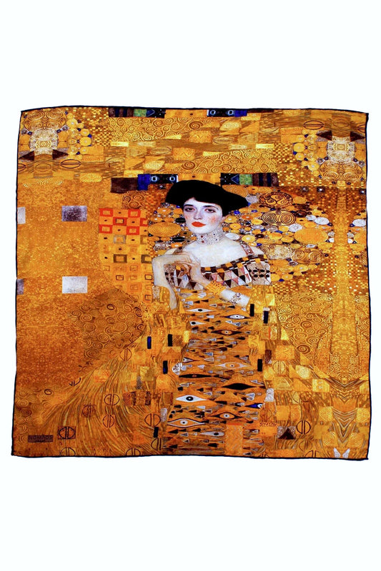 %100 İpek Sarı Kare Fular Gustav Klimt Adele Bloch 55x55 cm