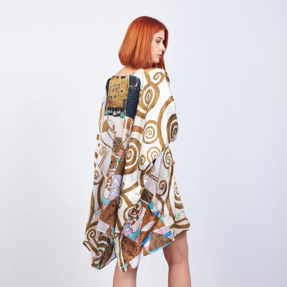 %100 İpek Kısa Kimono Pareo | Gustav Klimt Expectation | Nomads Felt