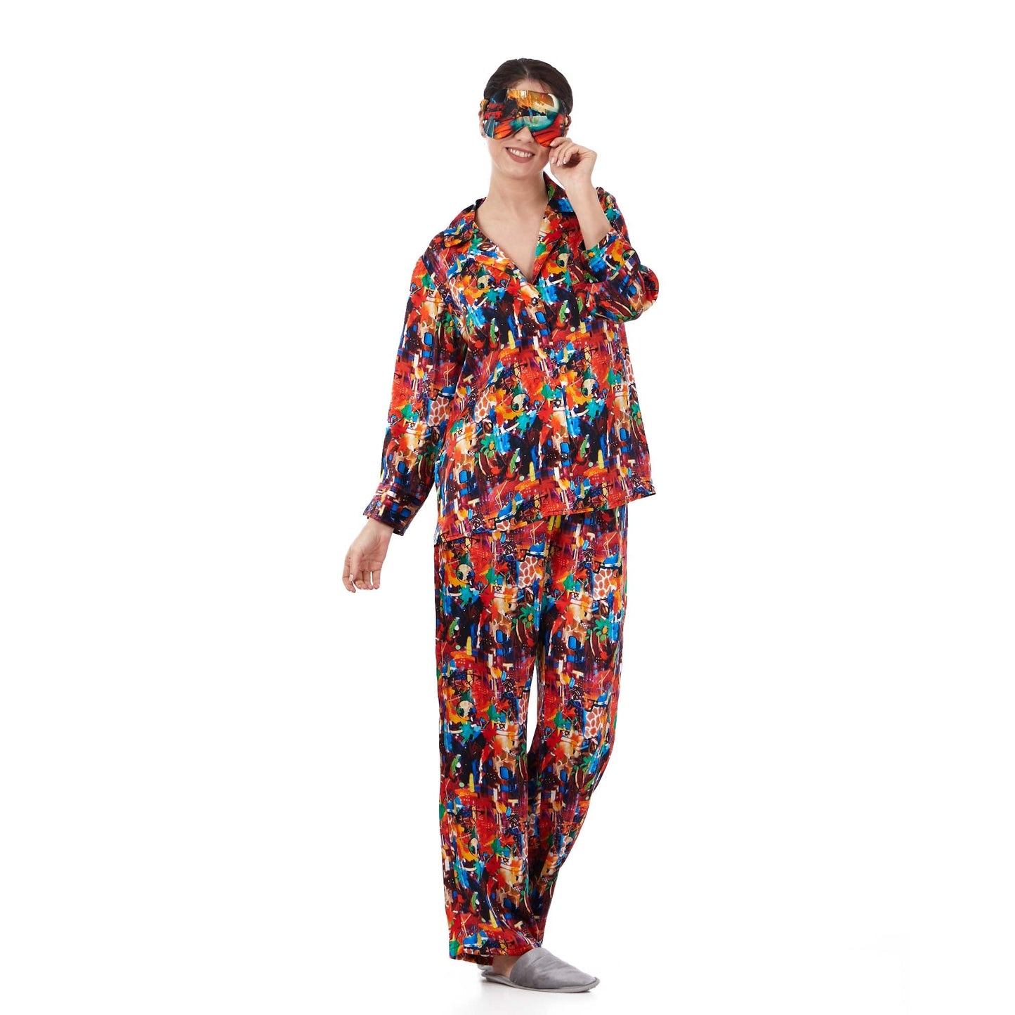 İpek Gömlek Pantolon-Pijama Takımı | Abstract Desen 9 | Nomads Felt